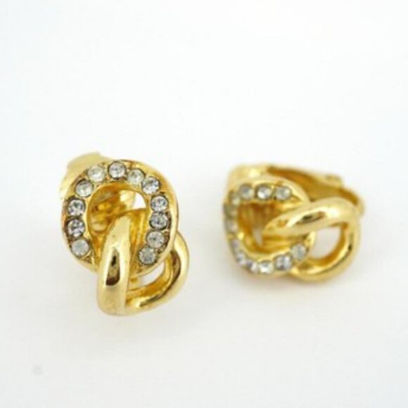 Dior Jewelry - DIOR Earrings Clip On Chain Rhinestone GP Plated Gold Womens